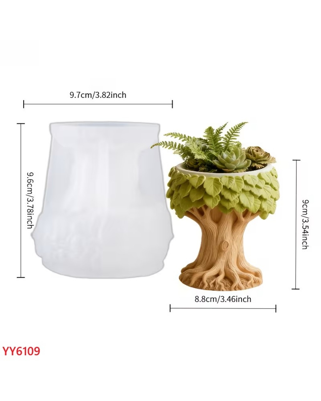 YY6109 Ağaç Tasarımlı Sukulent Saksı Silikon Kalıp